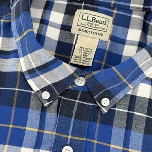 L.L. Bean Comfort Stretch Oxford Shirt Men's L Blue Plaid Short‎ Sleeve Fitted